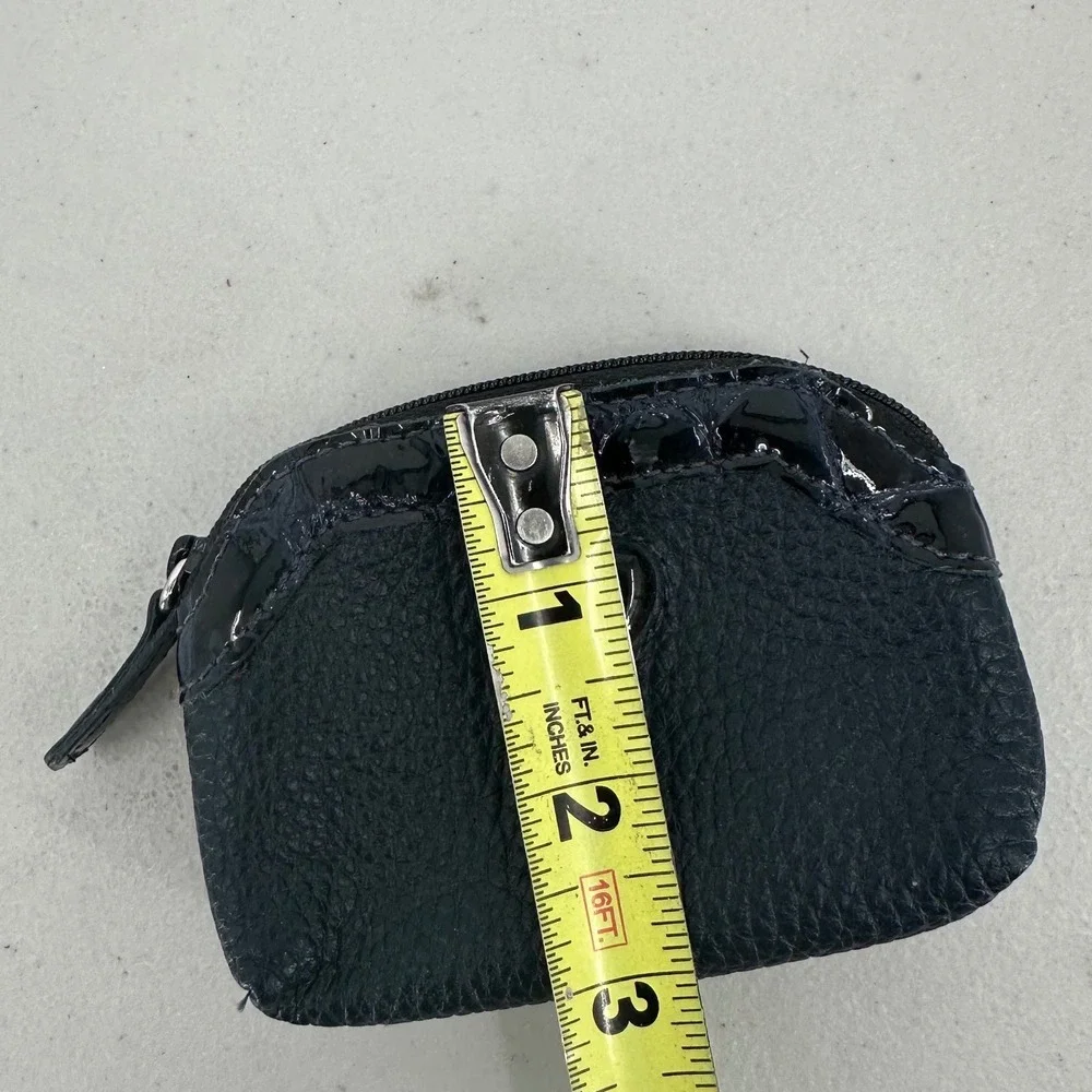 Brighton Navy Blue Pebbled Leather Heart Coin Purse Croc Embossed Trim Zip Pouch